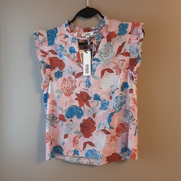 BB Dakota Steve Madden Flutter Away Floral Print Ruffle Tie Top New! S - Picture 4 of 16